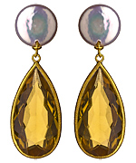 Piara by Elaine J Pearl and Teardrop Gem Earrings