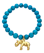 Privileged Gold Elephant and Turquoise Beaded Stretch Bracelet