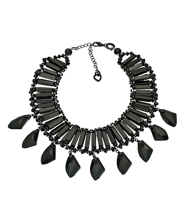Roman Luxe Jet Black Square Crystal and Bead Necklace