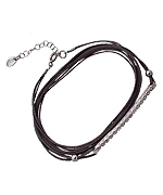 SKU Sterling Silver Bar and CZ Grey Cord Wrap Bracelet
