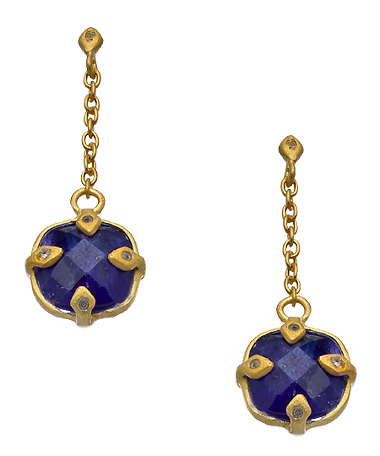 SKU Gold CZ and Lapis Drop Earrings