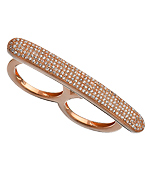 SKU Two Finger CZ and Rose Gold Bar Ring