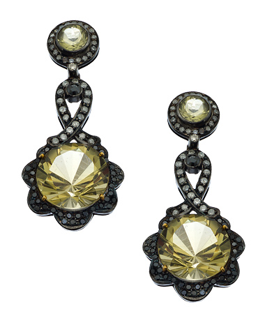 Socheec Gold Silver Diamond and Quartz Drop Earrings