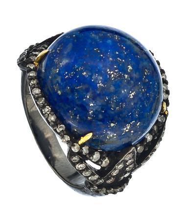 Socheec Gold Silver Diamond and Chalcedony Cocktail Ring