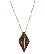 Sandy Hyun Wood and Crystal Diamond Shaped Necklace