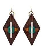 Sandy Hyun Wood and Crystal Diamond Shaped Earrings