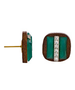 Sandy Hyun Wood and Green Lucite Post Earrings