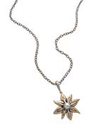 Sara Blaine Golden Flower Pearl Floral Pendant Necklace