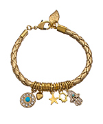 Sara Designs Gold and Gold Braided Leather Charm Bracelet