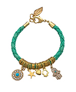 Sara Designs Gold and Aqua Braided Leather Charm Bracelet