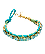 Sara Designs Gold Aqua Moonstone and Turquoise Leather Bracelet