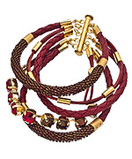 Sara Designs Gold Crystal and Red Leather Marissa Wrap Bracelet