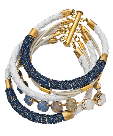 Sara Designs Gold Crystal White and Blue Leather Marissa Wrap Bracelet