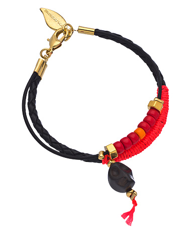 Sara Designs Gold and Black Leather Skull Bracelet