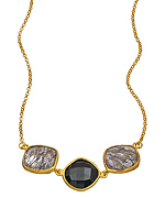 Seraphina Triple-Stone Onyx and Quartz Gold Vermeil Necklace