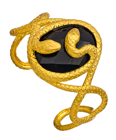 Seraphina Gold and Onyx Serpent Cuff Bracelet