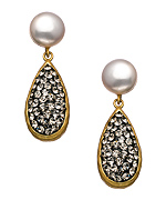 Seraphina Gold Pearl and Black Diamond Crystal Teardrop Earrings