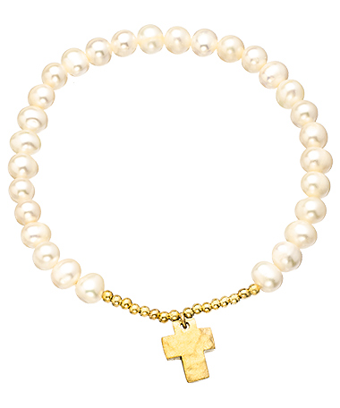 Seraphina White Pearl Cross Bracelet