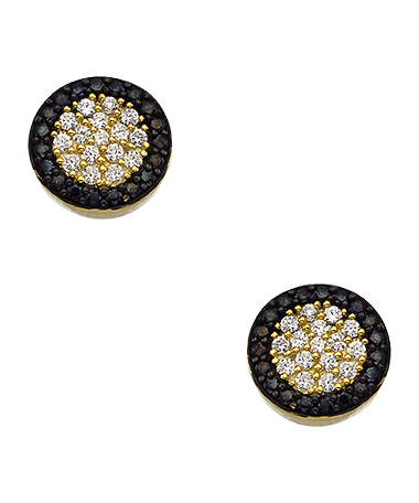 Seraphina Gold Black and White CZ Round Stud Earrings