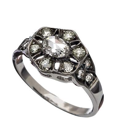 Sethi Couture 18k Vintage Inspired Yellow Old Mine Rose Cut Diamond Ring