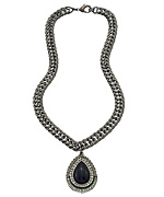 Shabana Khan Silver Crystal and Black Teardrop Grace Pendant Necklace