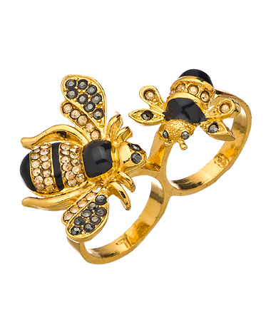 Shameless Jewelry Gold Enamel Bumblebee Double Ring