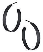 Sharon Saindon Medium Wide Thin Blackened Sterling Hammered Hoop Earrings