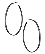 Sharon Saindon Large Narrow Blackened Sterling Hammered Hoop Earrings