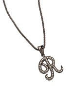 Socheec Silver Diamond R Initial Pendant Necklace