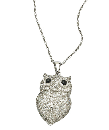 Somchintana Micro Pave CZ and Silver Owl Pendant Necklace
