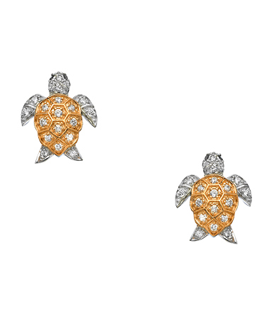 Somchintana Micro Pave CZ Silver and Rose Gold Turtle  Earrings