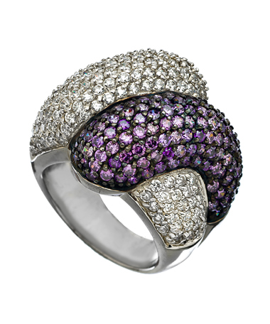 Somchintana Micro Pave Purple and White CZ and Silver Loop Cocktail Ring