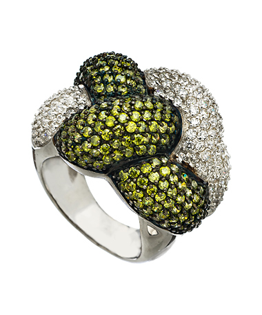 Somchintana Micro Pave Green and Clear CZ and Silver Knot Cocktail Ring