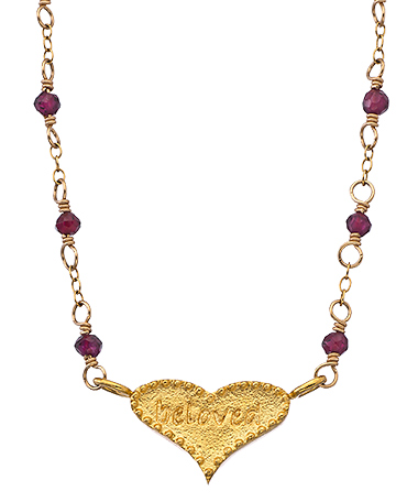 Sophia & Chloe Garnet and Gold 'Beloved' Heart Necklace