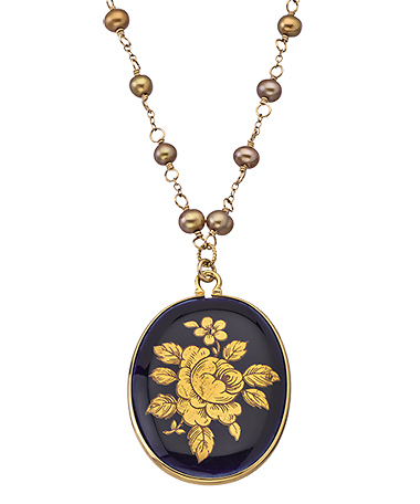 Sophia & Chloe Gold Pearl and Limoges Porcelain Rose Cameo Anne Necklace