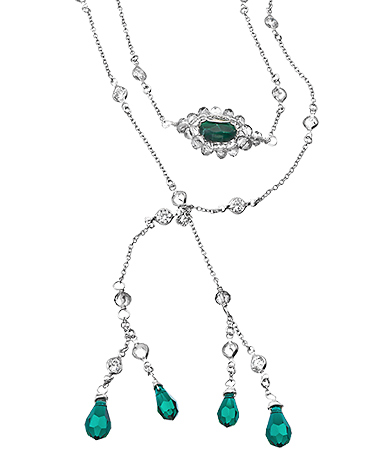 Sophia & Chloe Silver Malachite Crystal and CZ Phoebe Lariat Necklace