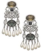 Taara Silver Crystal Onyx and Pearl Sahana Chandelier Earrings
