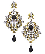 Taara Gold Onyx and Crystal Lattice Chandelier Earrings