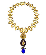 Taara Gold Amethyst Crystal and Bead Pien Mein Pendant Necklace