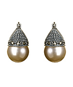 Tang and  Song Crowned White Faux Pearl Earrings