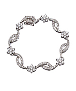 Tang and Song Sterling Silver and Pave CZ Flower Links Bracelet