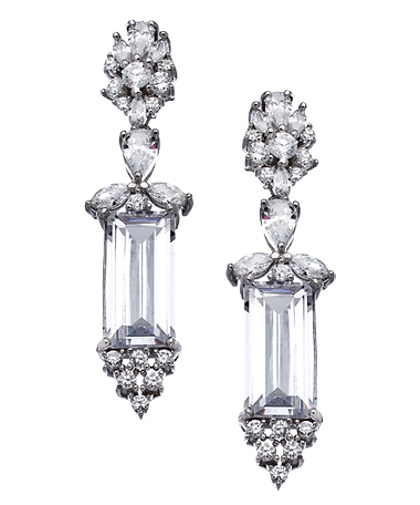 Tang and Song Clear CZ Rectangle Drop Earrings