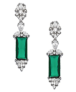 Tang & Song Sterling Silver and Emerald CZ Rectangle Drop Earrings