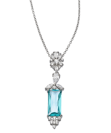 Tang & Song Sterling Silver and Blue Topaz CZ Rectangle Pendant Necklace