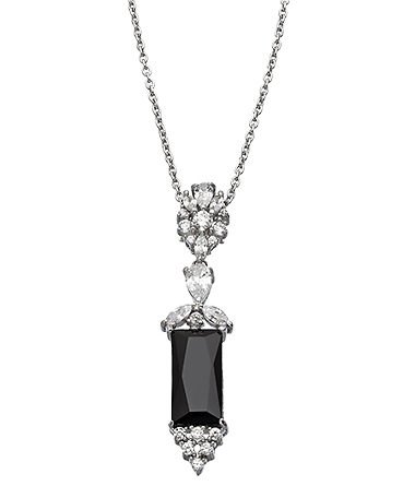 Tang & Song Sterling Silver and Black CZ Rectangle Pendant Necklace