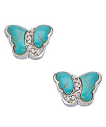 Tang & Song Sterling Silver Turquoise and CZ Butterfly Stud Earrings