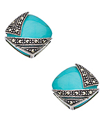 Tang & Song Sterling Silver Turquoise and Marcasite Square Stud Earrings