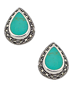 Tang & Song Sterling Silver Turquoise and Marcasite Teardrop Stud Earrings