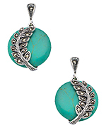 Tang & Song Turquoise with Sterling Silver and Marcasite Leaves Drop Earrings