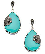 Tang & Song Sterling Silver Turquoise and Marcasite Teardrop Flower Earrings